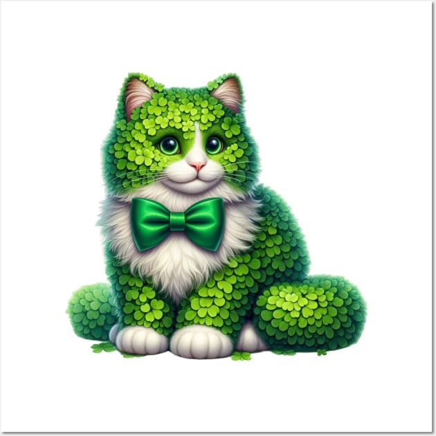 Clover Norwegian Forest Cat St Patricks Day Wall Art by Chromatic Fusion Studio